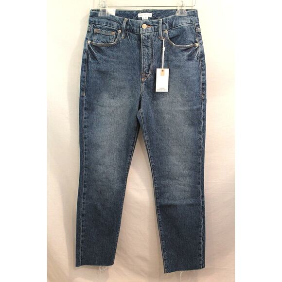 Good American Women Jeans Good Classic size 8 Blue High Rise Cropped Raw Hem NWT - Picture 1 of 9